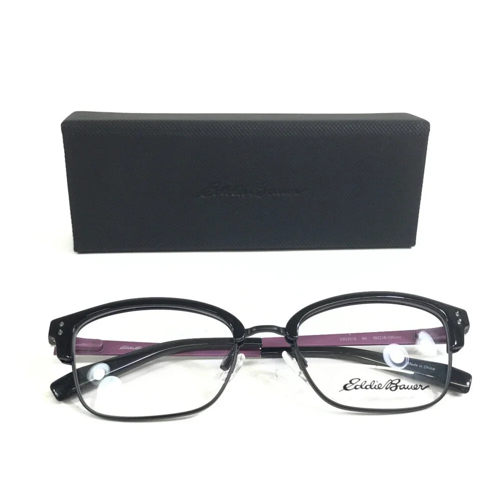 Eddie Bauer Eyeglasses Frames EB32218 BK Black Purple Cat Eye Full Rim 50-18-135